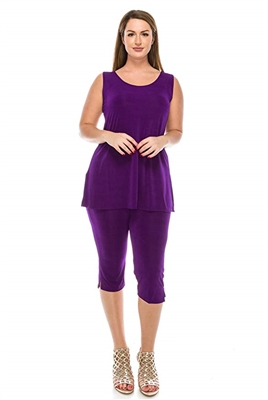 Sleeveless Capri Set - purple - poly/spandex