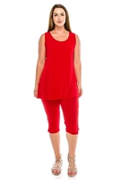 Sleeveless Capri Set - red - poly/spandex