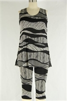 Sleeveless Capri Set - black/white waves - poly/spandex