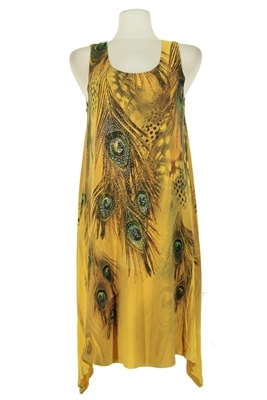 Two point tank dress - gold feathers with stones - polyester/spandex