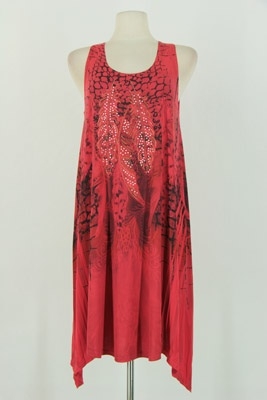 Two point tank dress - red feathers with stones - polyester/spandex