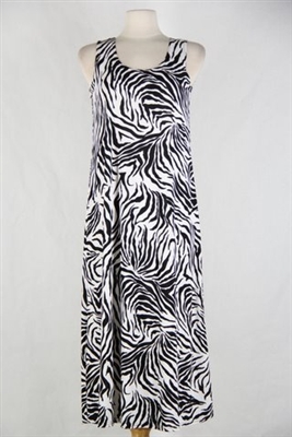 long tank dress in black/white tiger print - polyester/spandex