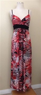 Long tank v-neck dress in coral animal print - polyester/spandex