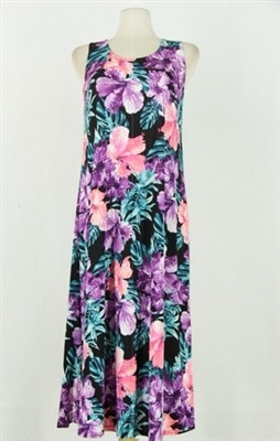 Long tank dress - purple/teal/coral floral - polyester/spandex