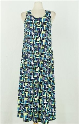 Long tank dress - blue/lime - polyester/spandex