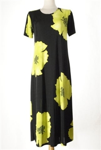 long dress with short sleeves, green big flower