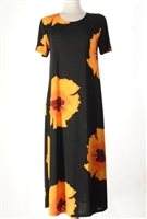 long dress with short sleeves - orange big flower