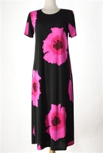 long dress with short sleeves - pink big flower