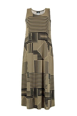Long tank dress - black/tan geo - polyester/spandex