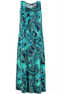 Long tank dress - aqua animal print - polyester/spandex