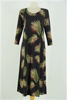 Long sleeve long dress - black with palms