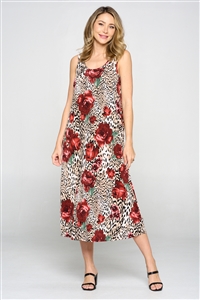 Long tank dress - animal/rose print - polyester/spandex