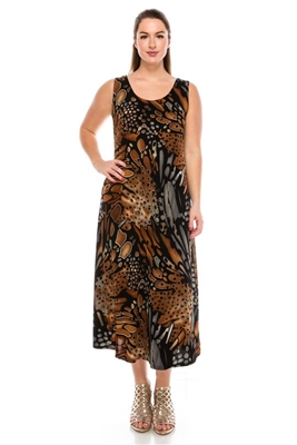 Long tank dress - brown/grey print - polyester/spandex