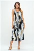 Long tank dress - grey brushstroke print - polyester/spandex