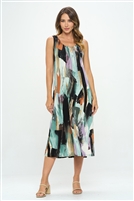 Long tank dress - multi brushstroke print - polyester/spandex