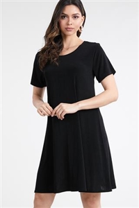 Short sleeve short dress - black - polyester/spandex