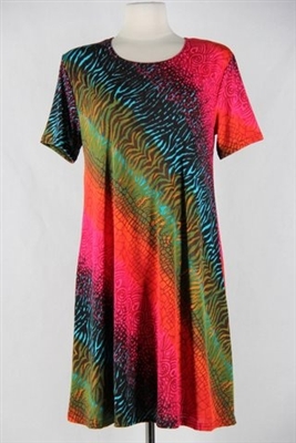 Short sleeve short dress - red/green tie dye - polyester/spandex