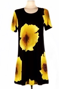 Short sleeve short dress - yellow big flower - polyester/spandex