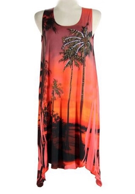 Short two point tank dress - scarlet tropical dream with stones