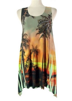 Short two point tank dress - mint tropical dream with stones