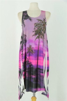 Short two point tank dress - magenta tropical dream with stones