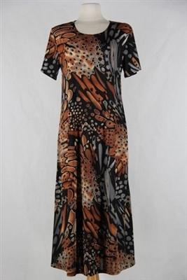 Short sleeve dress - long - brown/grey print  - polyester/spandex