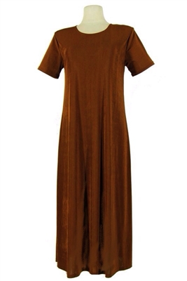 Short sleeve long dress - brown - polyester/spandex