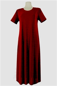 Short sleeve long dress - burgundy - polyester/spandex