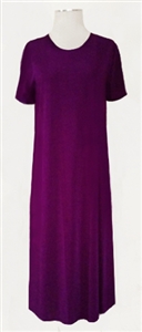 Short sleeve long dress - purple - polyester/spandex