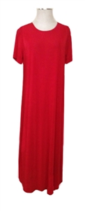 Short sleeve long dress - red - polyester/spandex