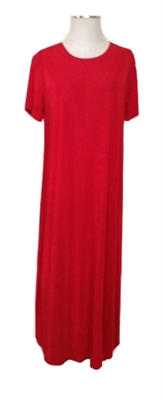 Short sleeve long dress - red - polyester/spandex