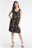 Knee length tank dress - black/gold print - polyester/spandex