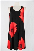 Knee length tank dress - red big flower -  polyester/spandex