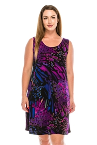 Knee length tank dress - blue/purple print -  polyester/spandex