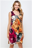 Knee length tank dress - European magazine print -  polyester/spandex