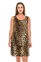 Knee length tank dress - brown leopard print  -  polyester/spandex