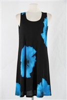 Knee length tank dress - blue big flower -  polyester/spandex