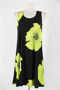 Knee length tank dress - green big flower -  polyester/spandex