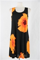 Knee length tank dress - orange big flower -  polyester/spandex