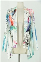 Mid-cut long sleeve jacket - colorful feathers on white - polyester/spandex