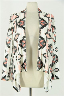 Mid-cut long sleeve jacket - coral/grey on white - polyester/spandex