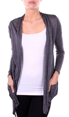 long sleeve lightweight cardigan - charcoal - rayon