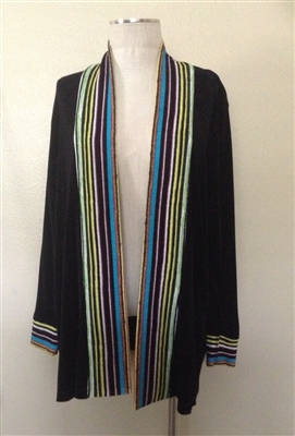 Long sleeve black jacket with color stripe lapel - acetate/spandex
