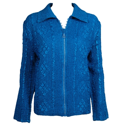 Long sleeve jacket with rhinestone zipper - blue