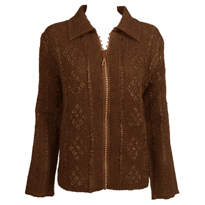 Long sleeve jacket with rhinestone zipper - brown