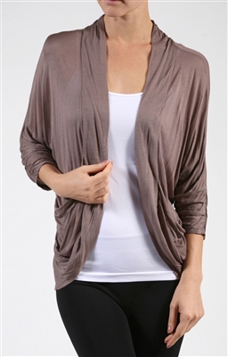 3/4 sleeve cardigan shrug with pockets - taupe - rayon