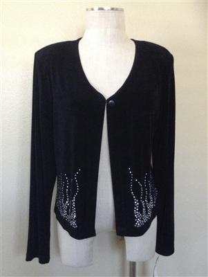 long sleeve jacket with button in black with rhinestones - acetate/spandex