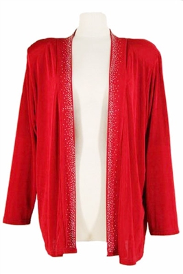 Long sleeve jacket - cranberry with rhinestones on lapel - acetate/spandex