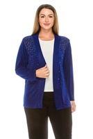 long sleeve jacket in royal blue with rhinestones - acetate/spandex