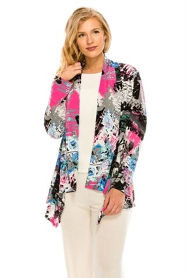 Mid-cut long sleeve jacket - pink/grey print - polyester/spandex